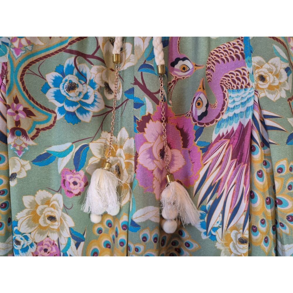 Aratta Silent Journey Wide Leg Pants Sage Green Bird Floral XL New w/Tag - Picture 4 of 15